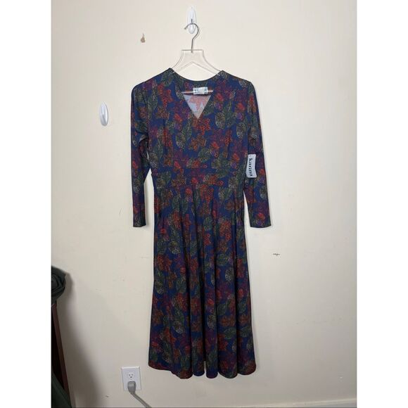 Karina Dresses & Skirts - Karina Navy Jeweled Leaves Cecilia Dress M/L Made in USA Fit and Flare Midi NWT